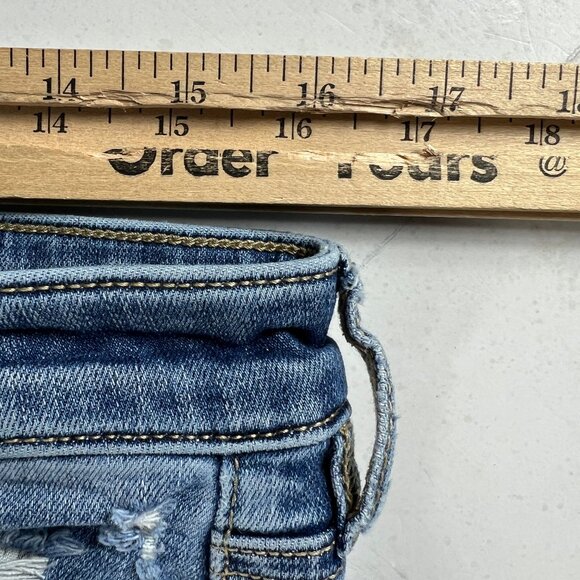 American Eagle Jean Women 32x29 Super Hi Rise Flare Blue Distressed Denim Tag 12 - Picture 16 of 16